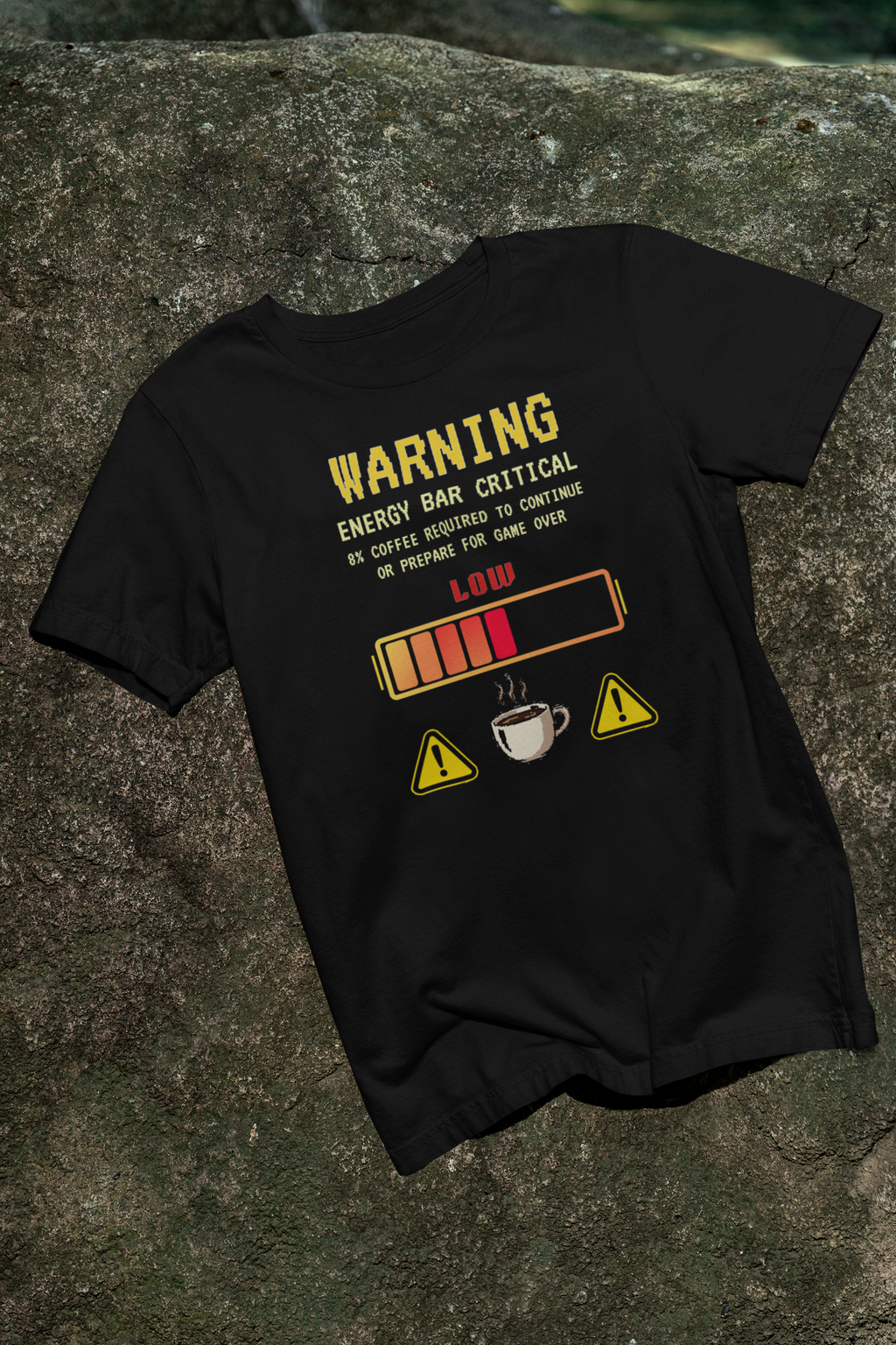 Low Energy Gamer Shirt – Caffeine Required to Respawn Funny Coffee Addict Tee (System Diagnostics Front & Back Print)