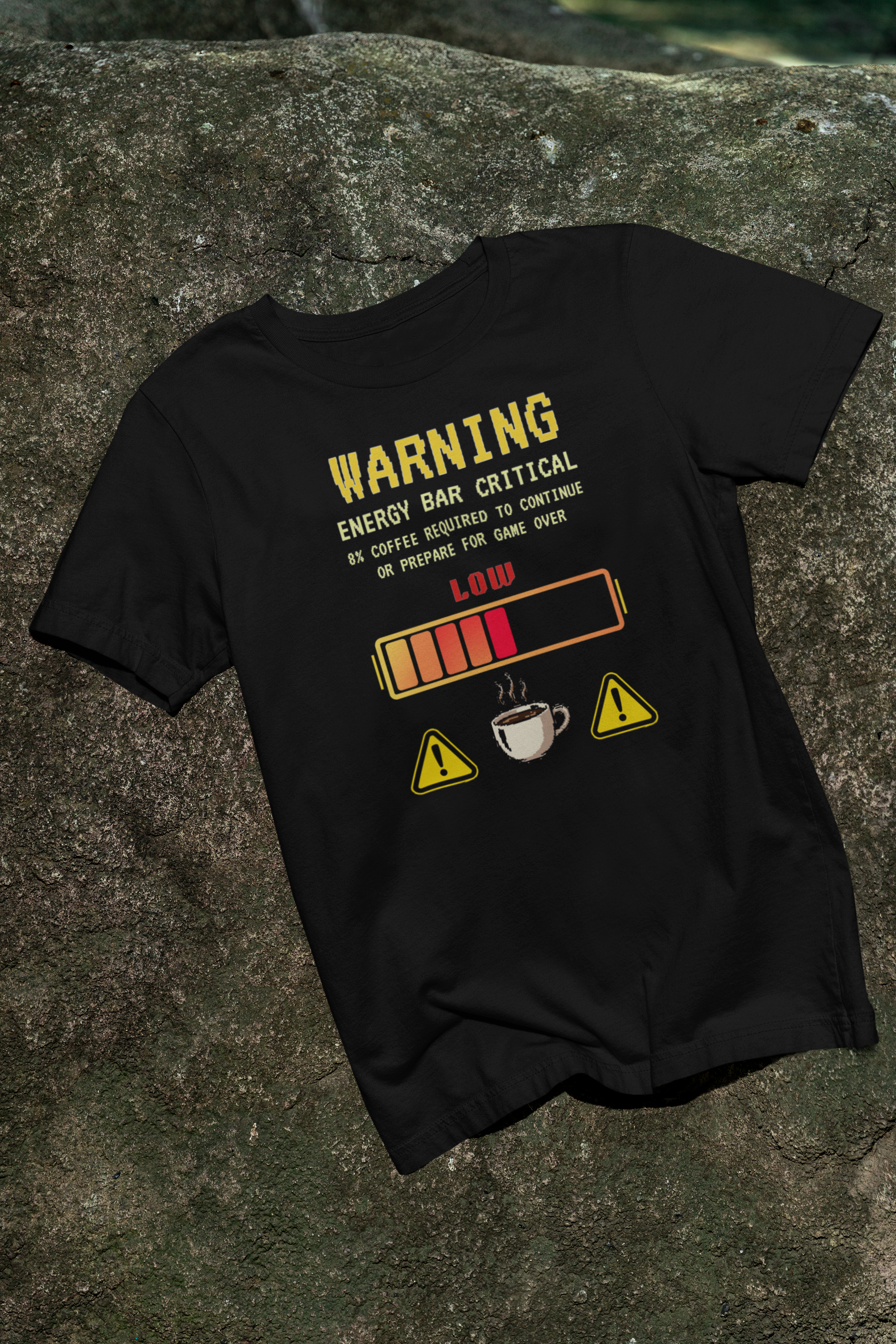 Low Energy Gamer Shirt – Caffeine Required to Respawn Funny Coffee Addict Tee (System Diagnostics Front & Back Print)