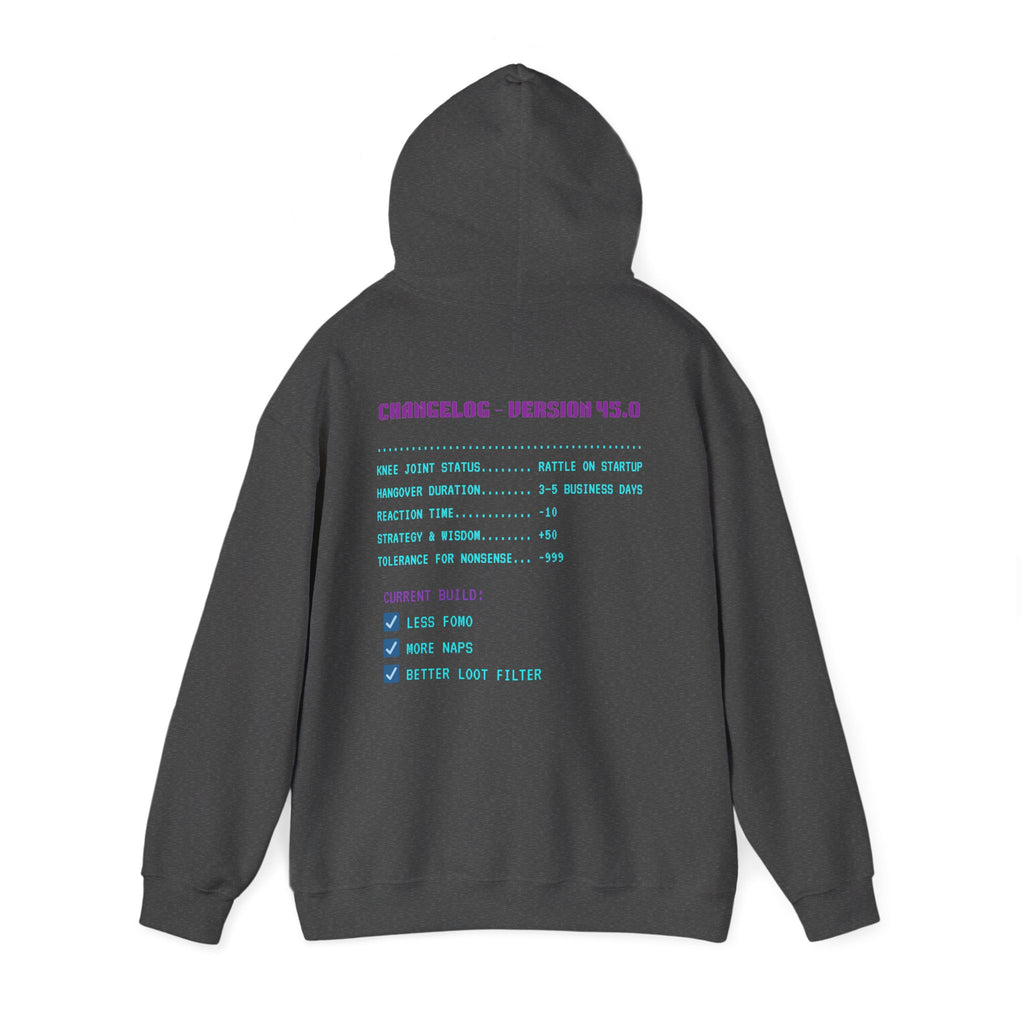 🎮 HUMAN.EXE Patch Notes v 45.0 Hoodie • Funny 45th Birthday Gamer Hoodie • Retro Changelog Sweatshirt • Cozy Level 45 Upgrade Gift