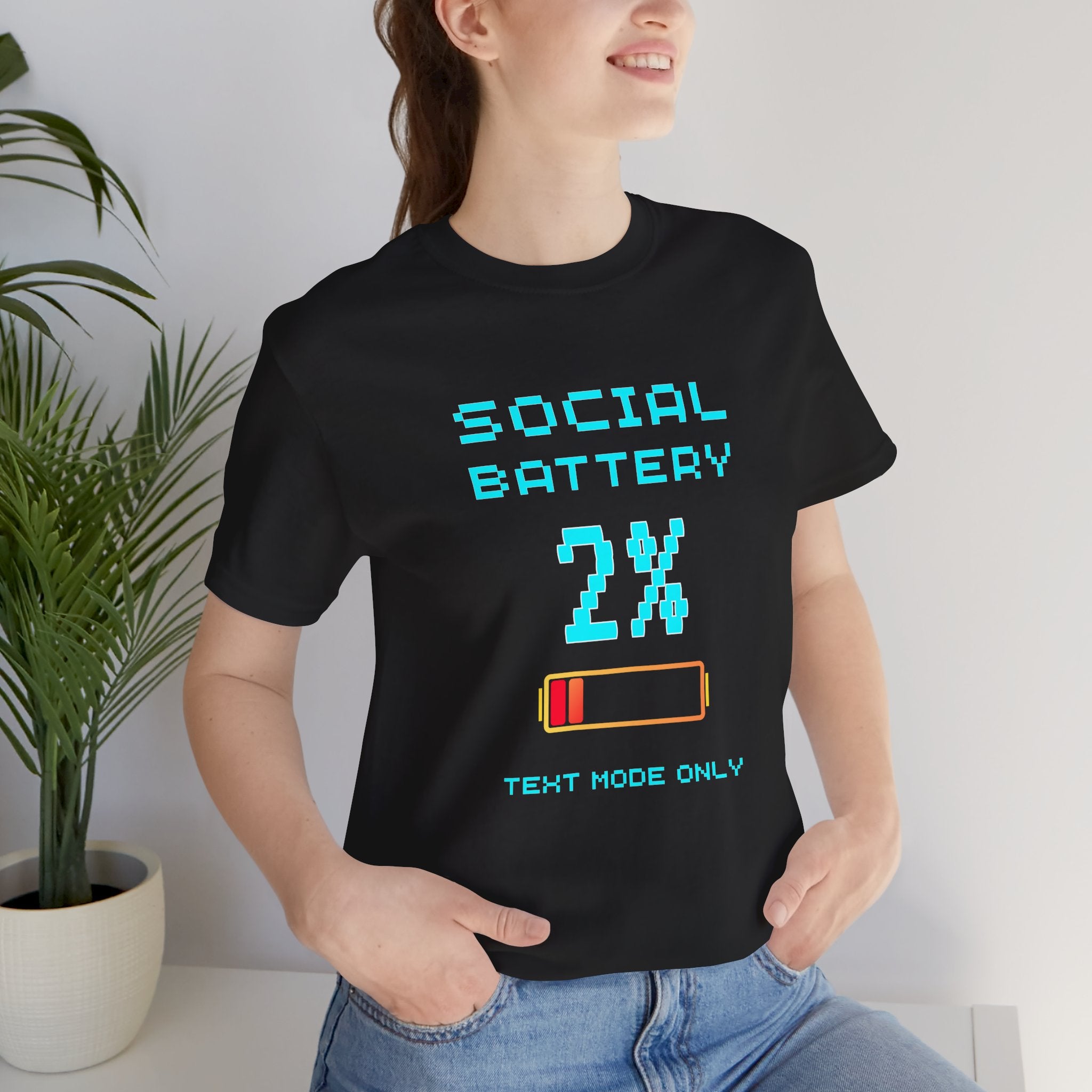 Social Battery 2% Shirt – Text Mode Only Introvert Gamer Tee (Front & Back Print)