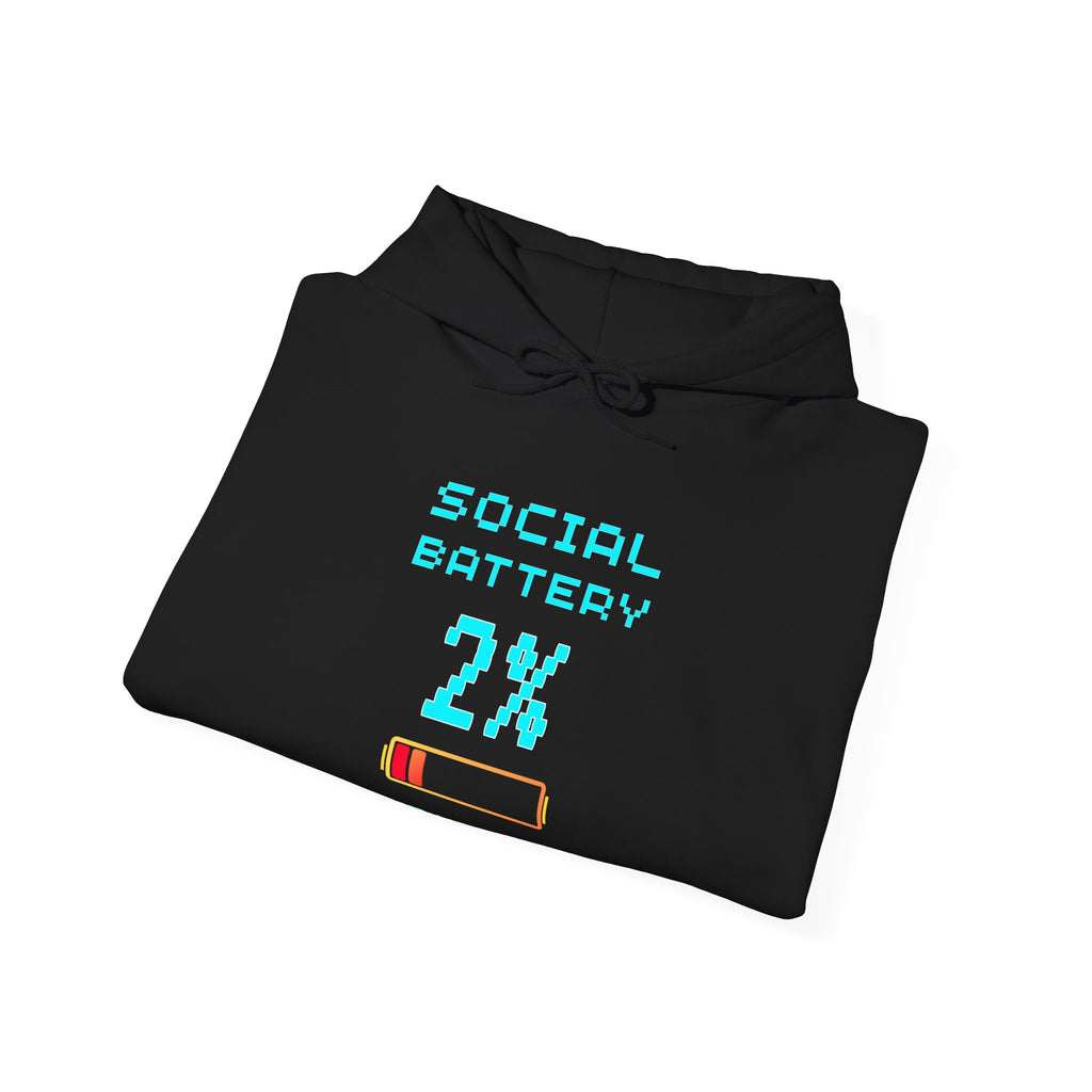 Social Battery 2% Hoodie – Text Mode Only Introvert Gamer Sweatshirt (Front & Back Print)