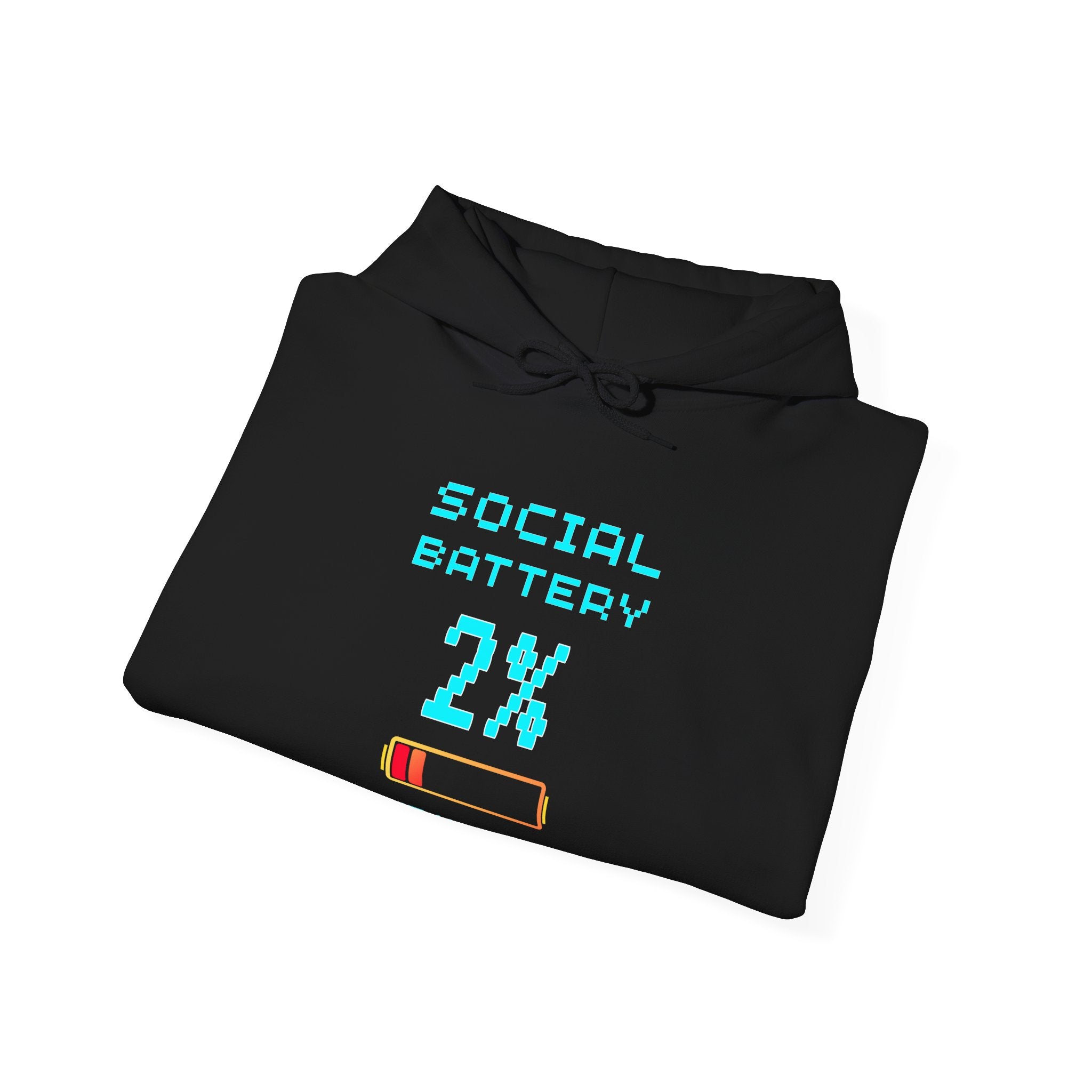 Social Battery 2% Hoodie – Text Mode Only Introvert Gamer Sweatshirt (Front & Back Print)