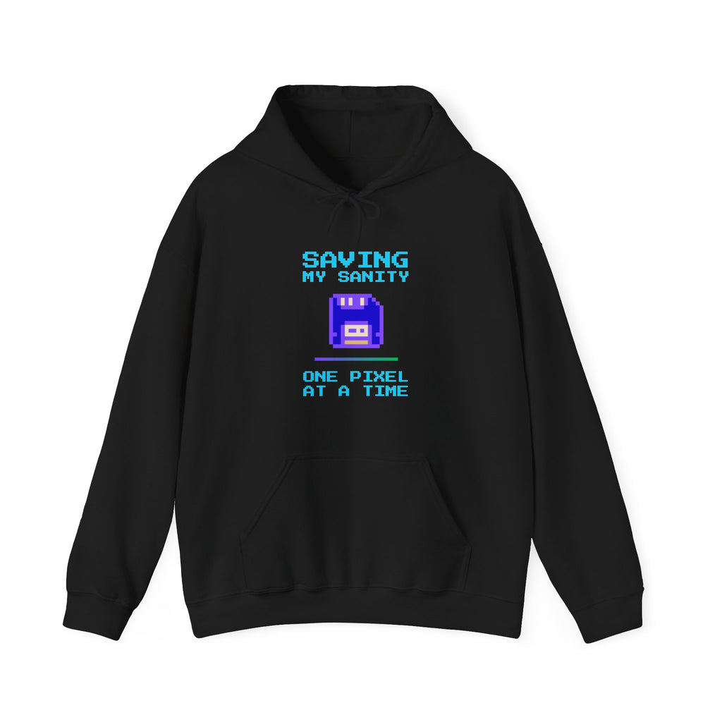 Saving My Sanity Hoodie – One Pixel at a Time Retro Gamer Sweatshirt (Mission Accomplished Front & Back Print)