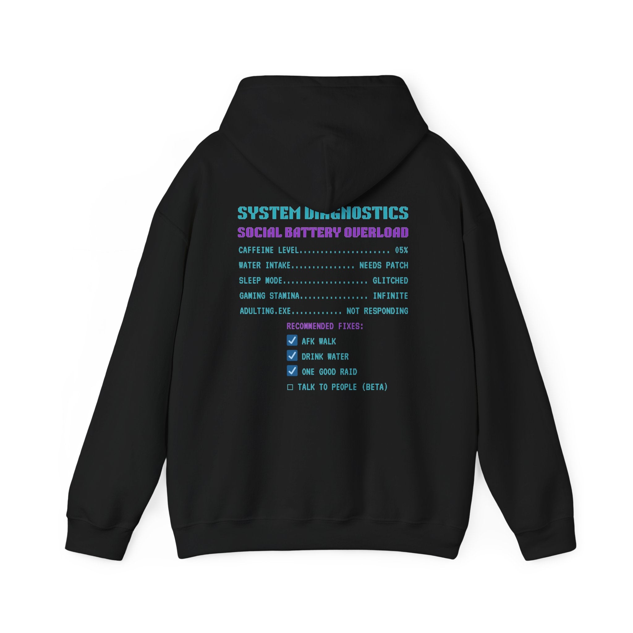 🔋 Social Battery Critical Hoodie • Retro Gamer Front + Back • Human.exe Gamer Edition • Cozy Introvert Gamer Hoodie • 80s–90s Gamer Gift