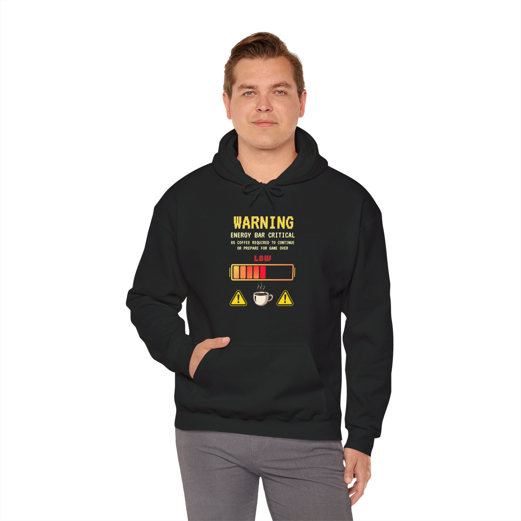 🔥 Low Energy Gamer Hoodie • Caffeine Required to Respawn • Funny Coffee Addict Hoodie • System Critical Pullover • Gift for Gamers & Coders