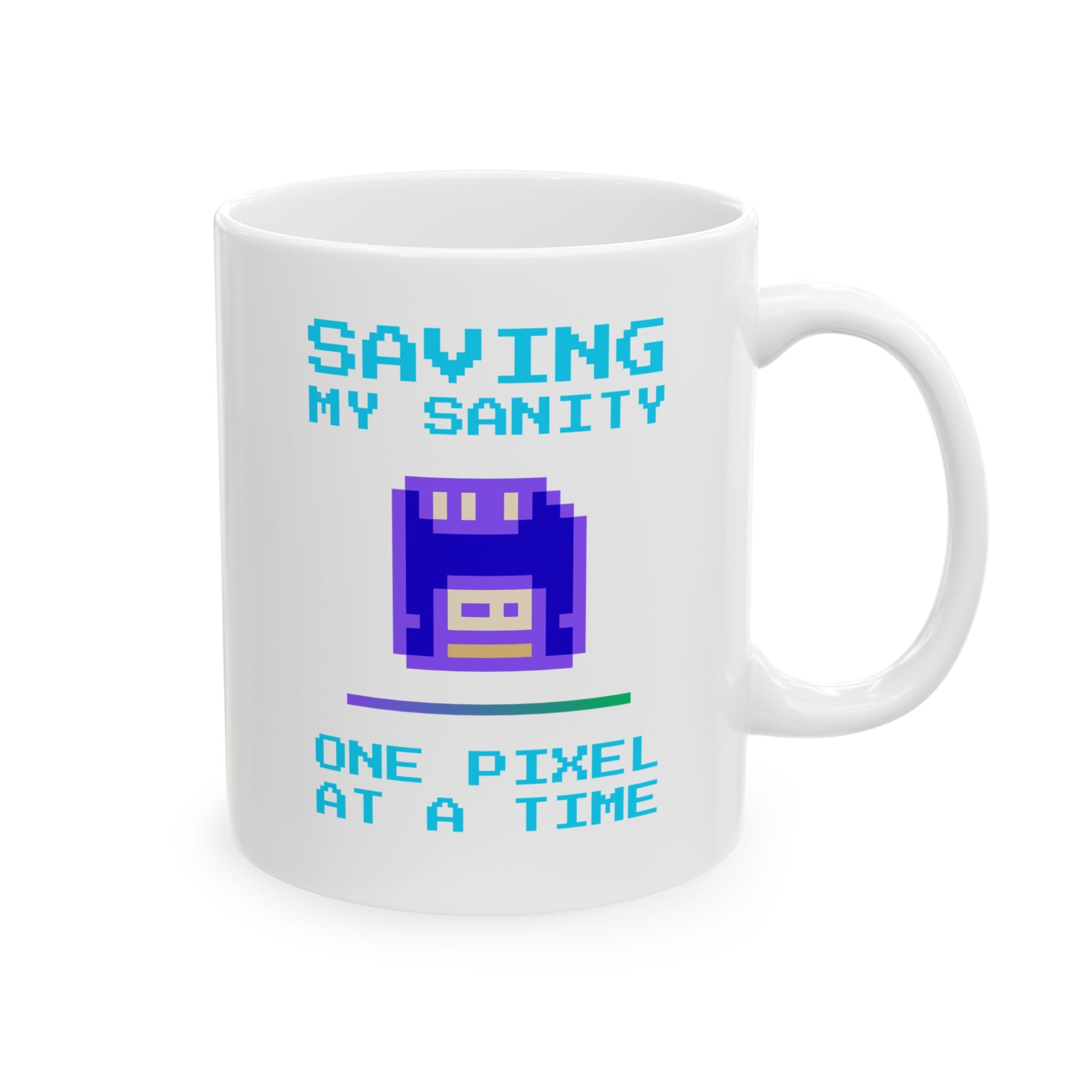☕ Saving My Sanity Mug • One Pixel at a Time • Gamer Mental Health Gift • Retro Floppy Disk Coffee Cup