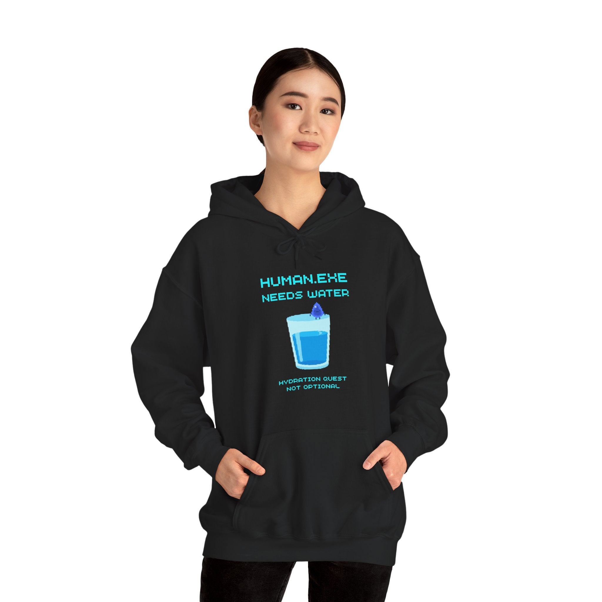 HUMAN.EXE Needs Water Hoodie – Hydration Quest Gamer Sweatshirt (Front & Back Print)