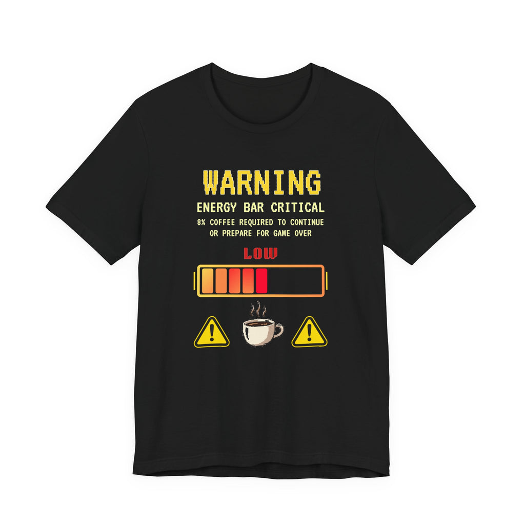 Low Energy Gamer Shirt – Caffeine Required to Respawn Funny Coffee Addict Tee (System Diagnostics Front & Back Print)