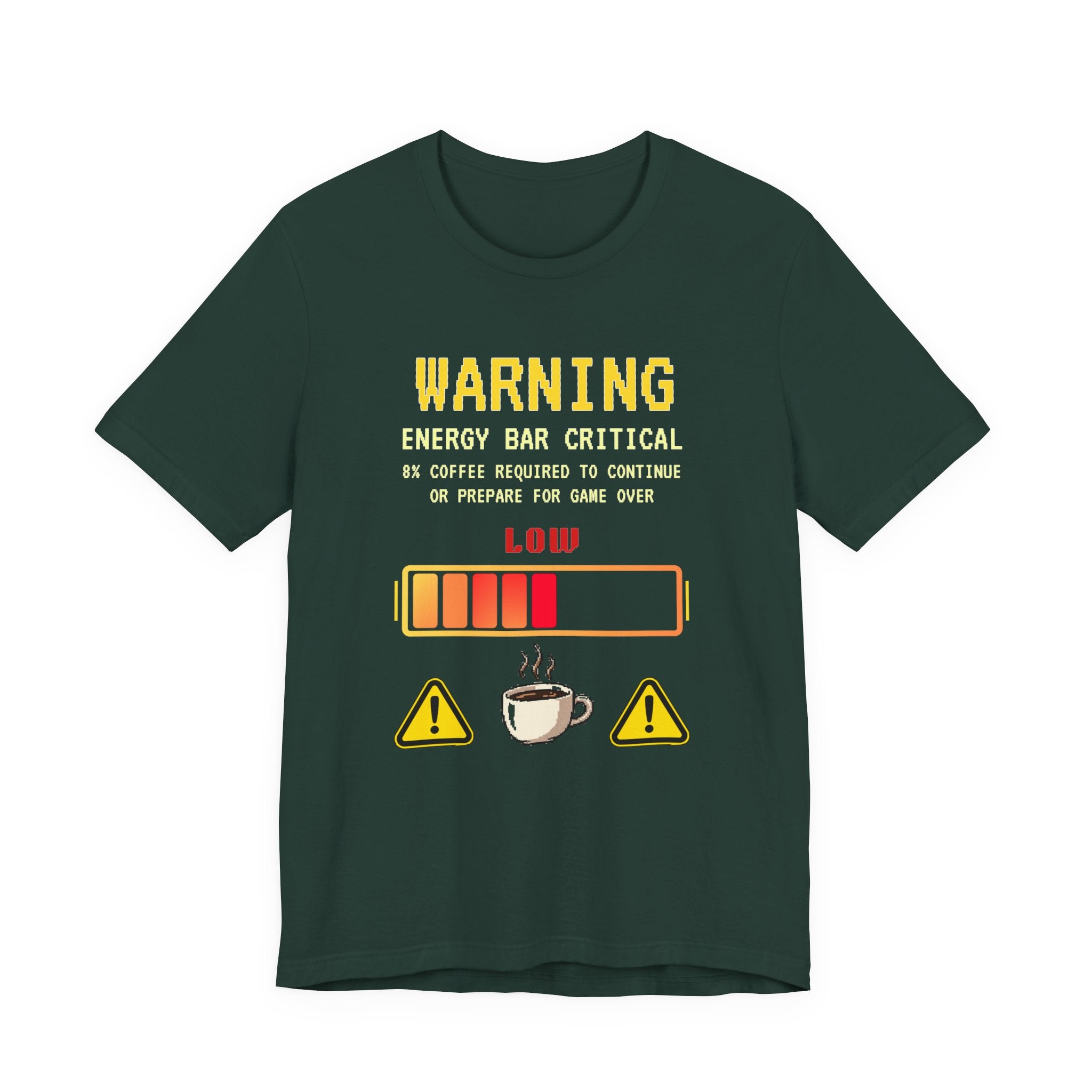 Low Energy Gamer Shirt – Caffeine Required to Respawn Funny Coffee Addict Tee (System Diagnostics Front & Back Print)