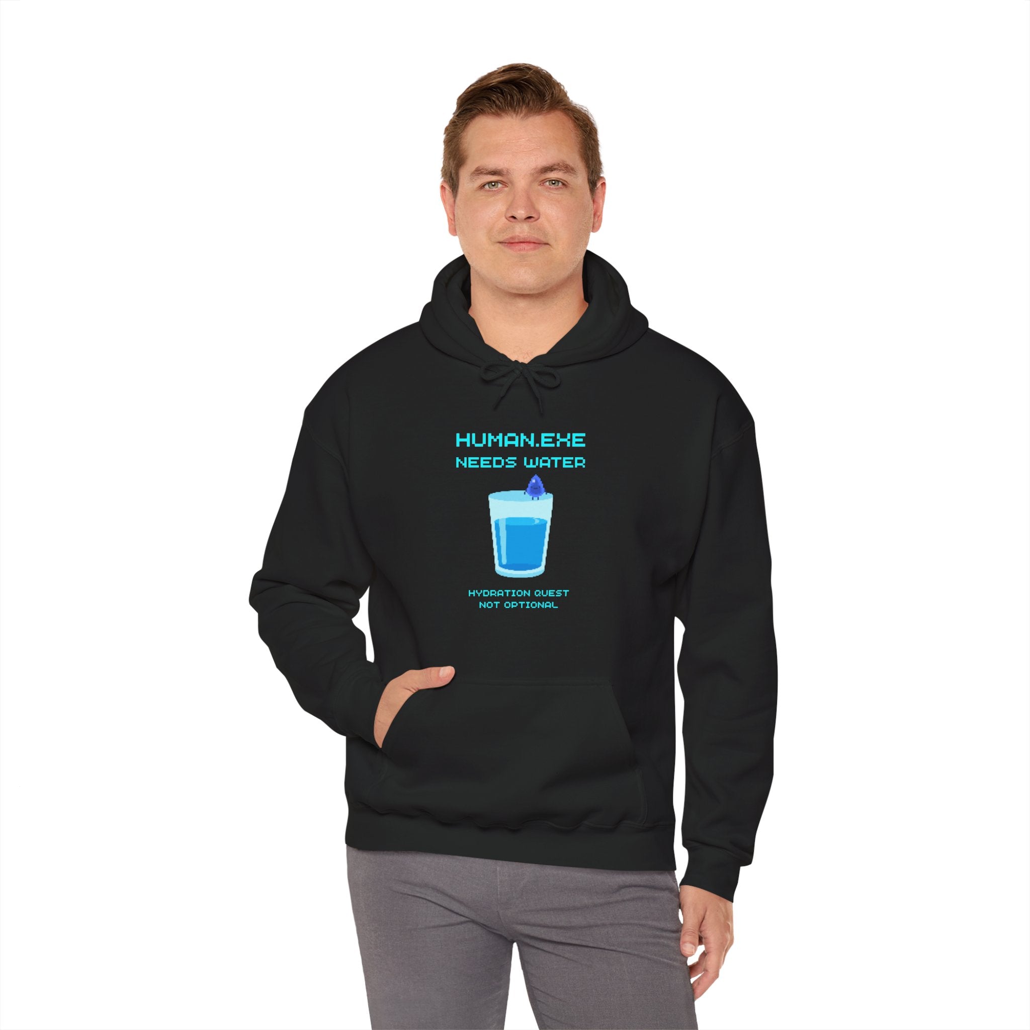 💧 HUMAN.EXE NEEDS WATER Hoodie • Hydration Quest Gamer Hoodie • Cozy Retro Gamer Sweatshirt • Funny 80s 90s Gaming Gift