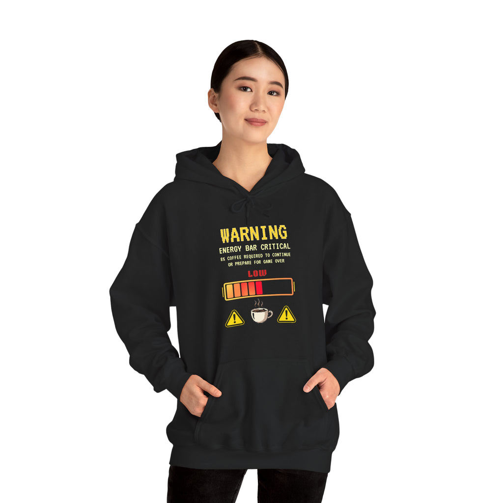 Low Energy Gamer Hoodie – Caffeine Required to Respawn Funny Gamer Coffee Sweatshirt (System Diagnostics Front & Back Print)