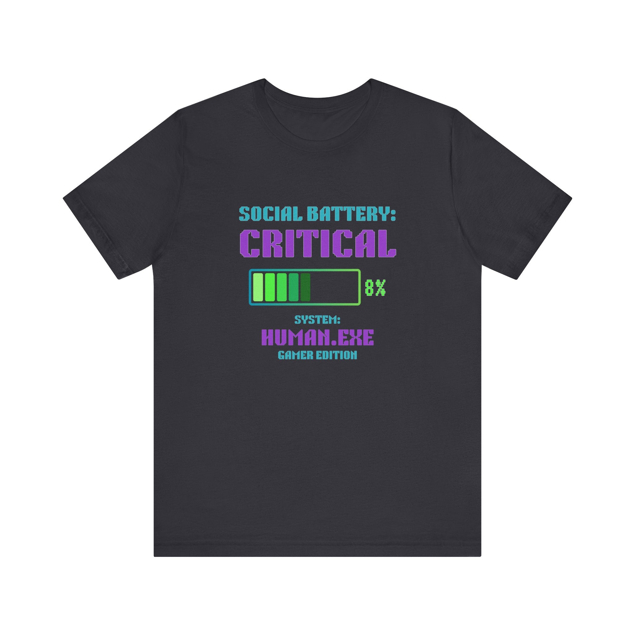 🔋 Social Battery Critical Shirt • Retro Gamer Front + Back Design • Human.exe Gamer Edition • Introvert Gamer Gift • Neon Arcade Tee