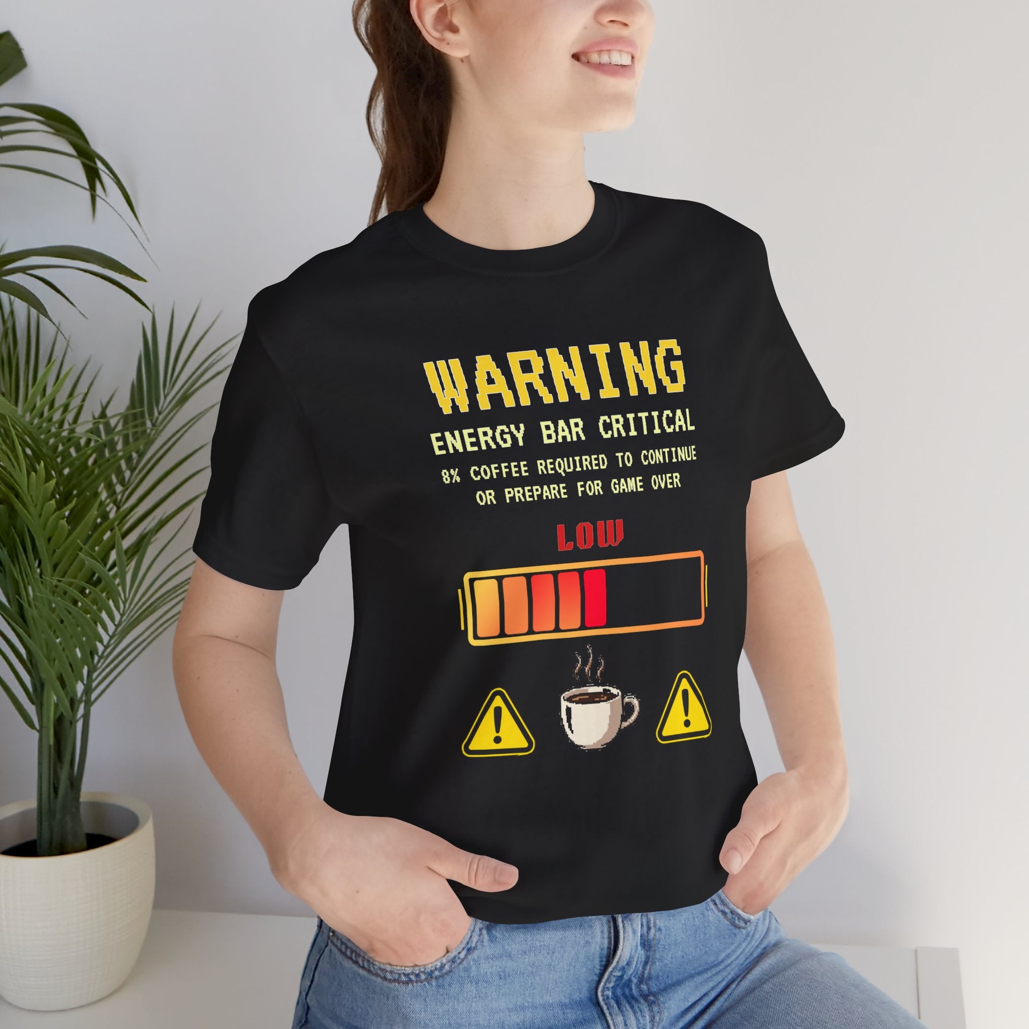 Low Energy Gamer Shirt – Caffeine Required to Respawn Funny Coffee Addict Tee (System Diagnostics Front & Back Print)