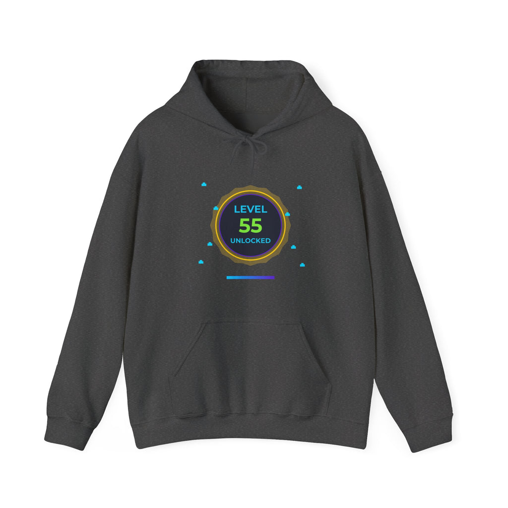 🔥 Level 55 Legend Hoodie • Retro Gamer 55th Birthday Gift • Front + Back Design • Arcade Achievement Hoodie