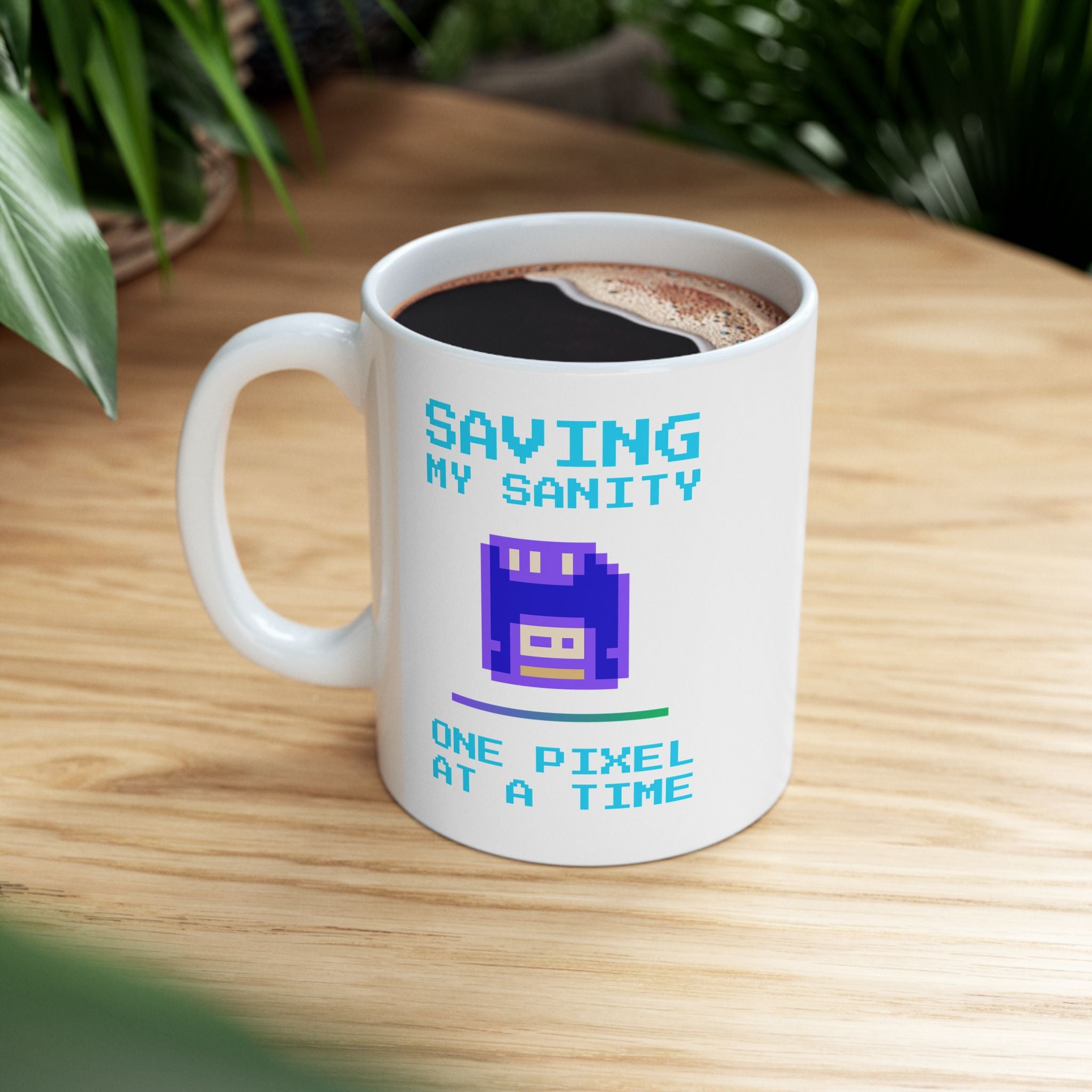 ☕ Saving My Sanity Mug • One Pixel at a Time • Gamer Mental Health Gift • Retro Floppy Disk Coffee Cup
