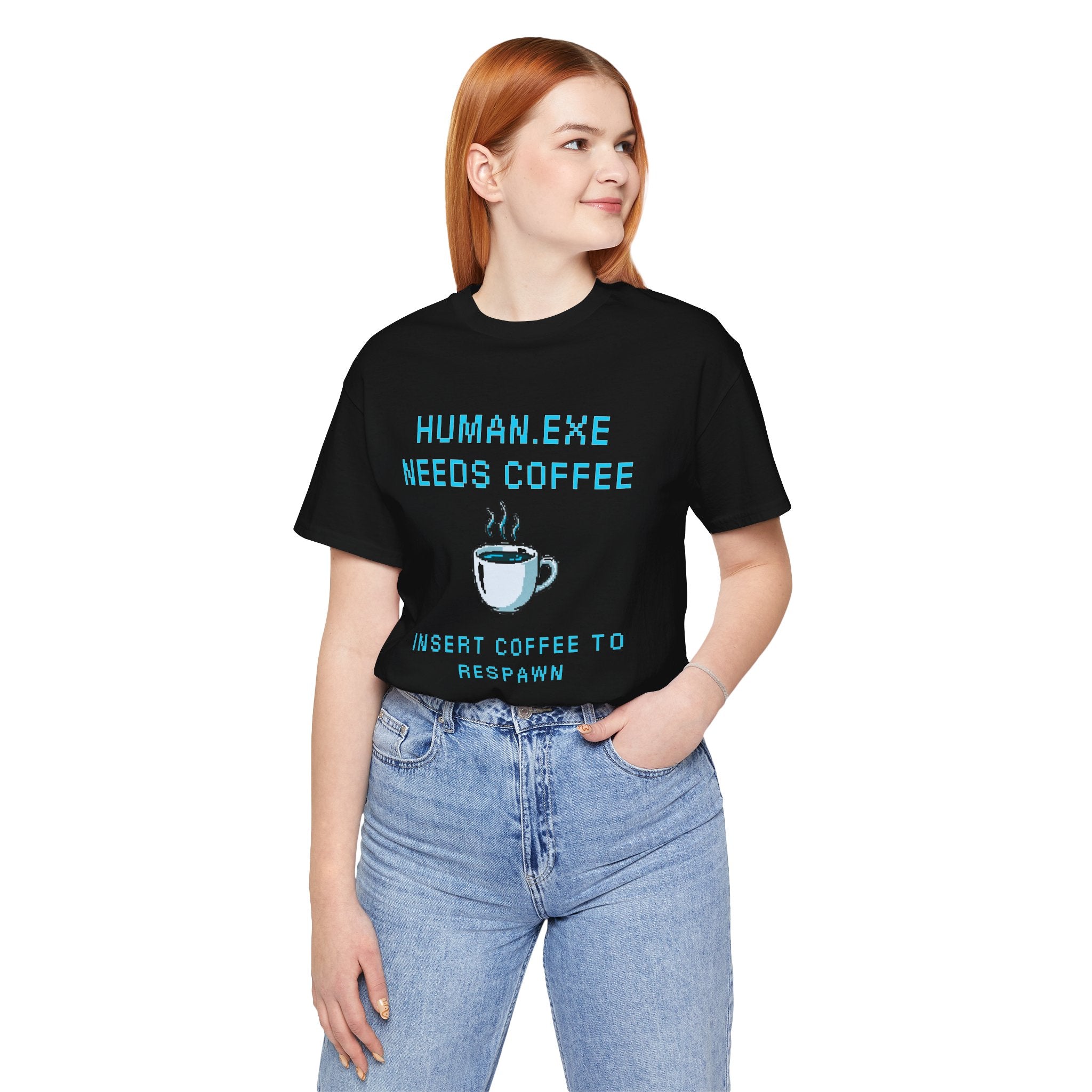 ☕ HUMAN.EXE NEEDS COFFEE Shirt • Insert Coffee to Respawn Gamer Tee • Morning Boot Sequence Pixel T-Shirt • Funny 80s 90s Gamer Gift