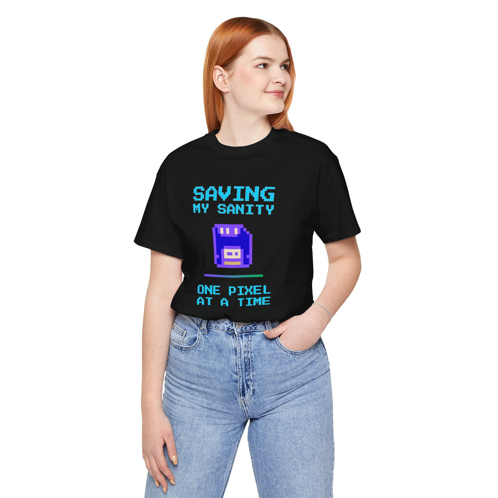 🔥 Saving My Sanity Shirt | Front + Back Design | Gamer Mental Health Tee | Retro Floppy Disk Gaming Humor