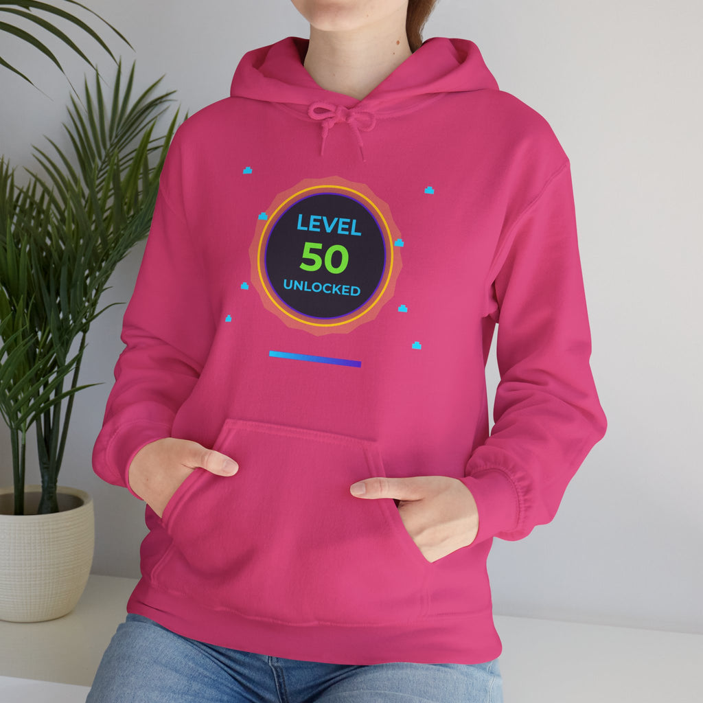 🔥 Level 50 Legend Hoodie • Retro Gamer 50th Birthday Gift • Front + Back Design • Arcade Achievement Hoodie