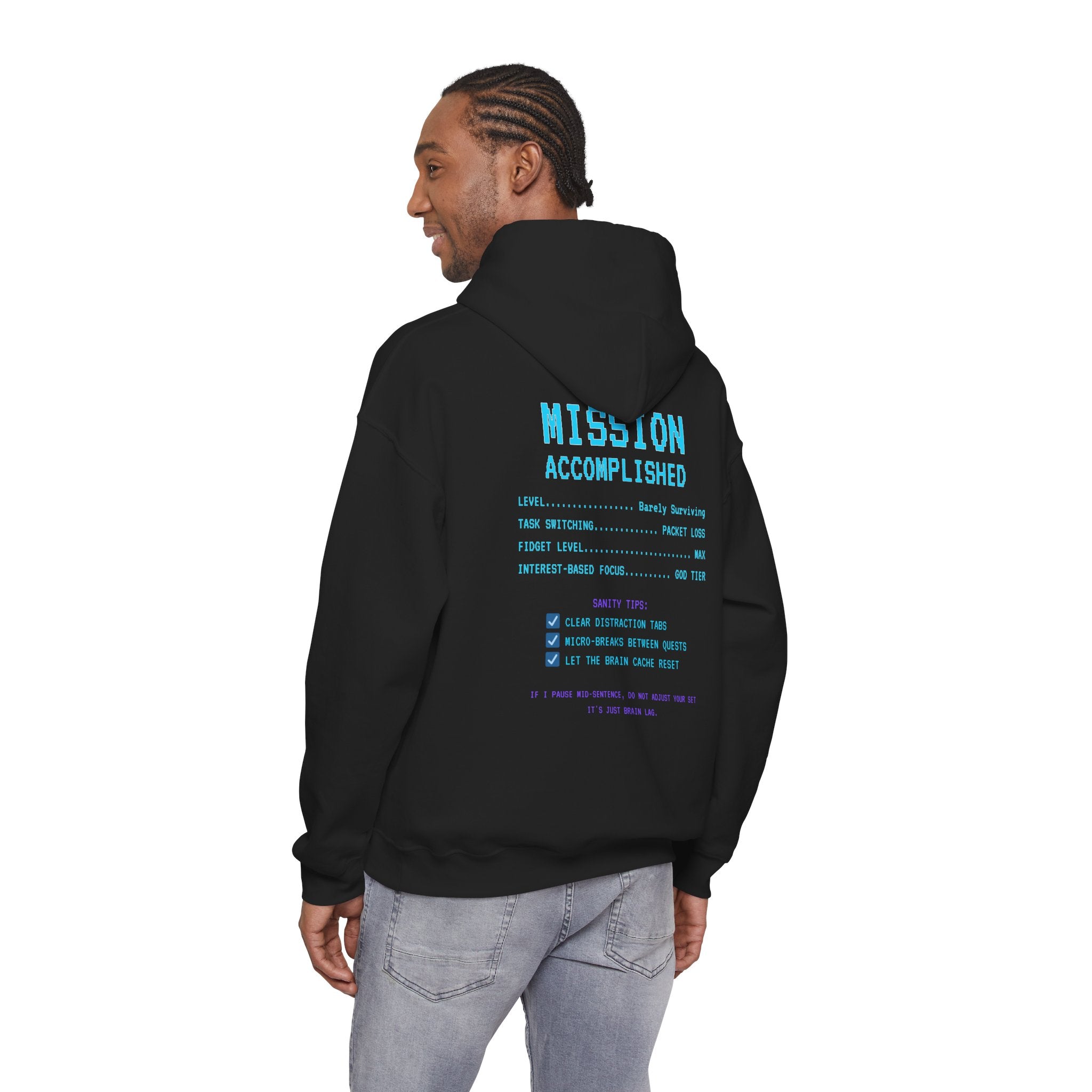 Saving My Sanity Hoodie – One Pixel at a Time Retro Gamer Sweatshirt (Mission Accomplished Front & Back Print)