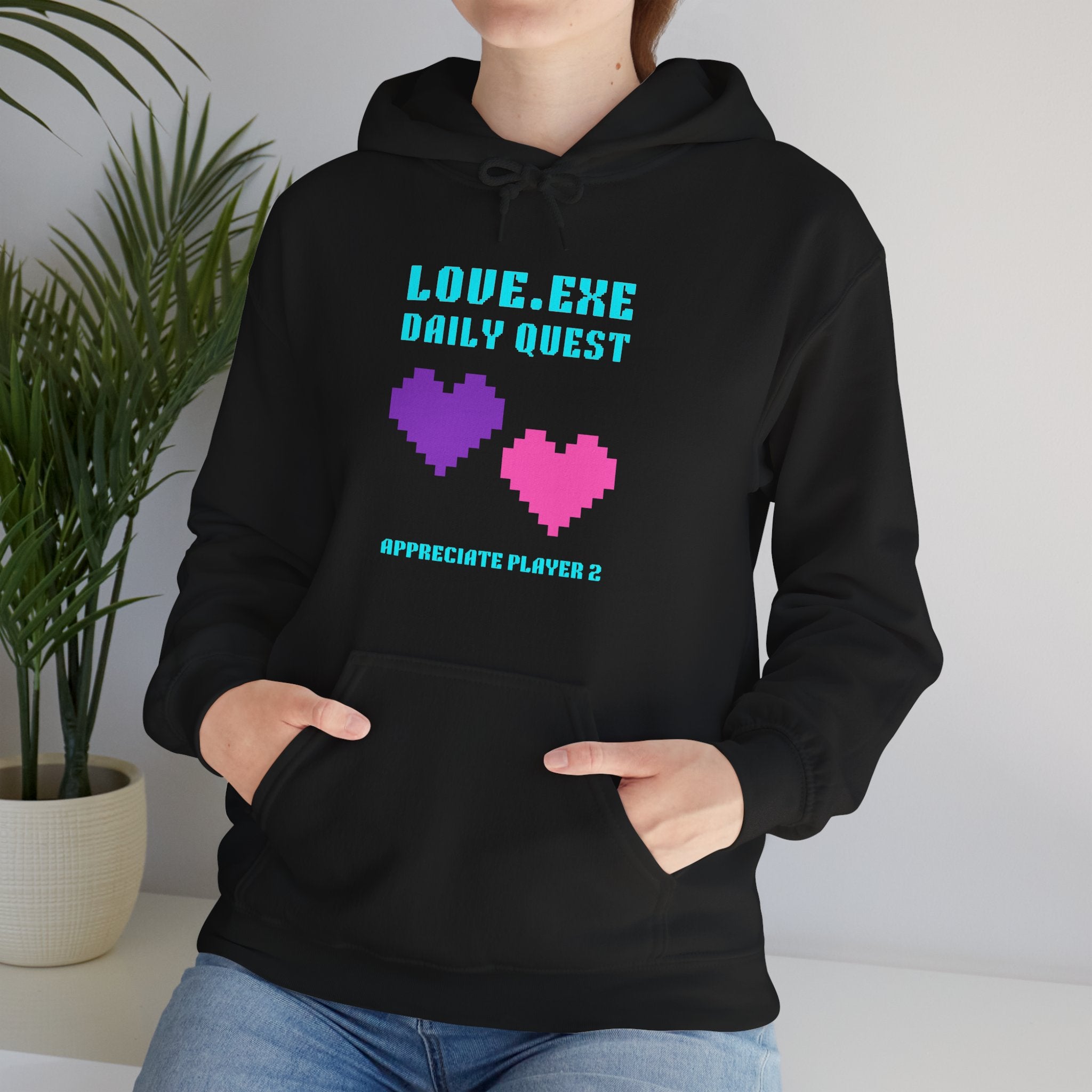 Love Exe Daily Quest Appreciate Player 2 Hoodie | Funny Gamer Couple Gift | Anniversary Gift for Him Her | Gaming Relationship Sweatshirt