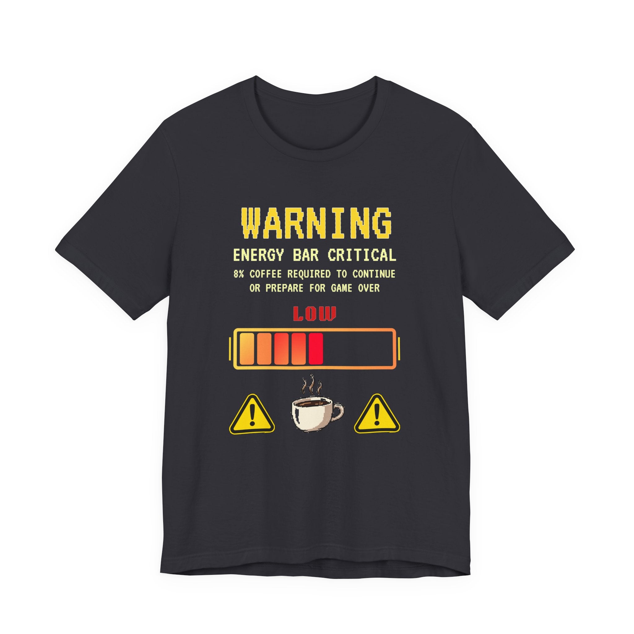 Low Energy Gamer Shirt – Caffeine Required to Respawn Funny Coffee Addict Tee (System Diagnostics Front & Back Print)