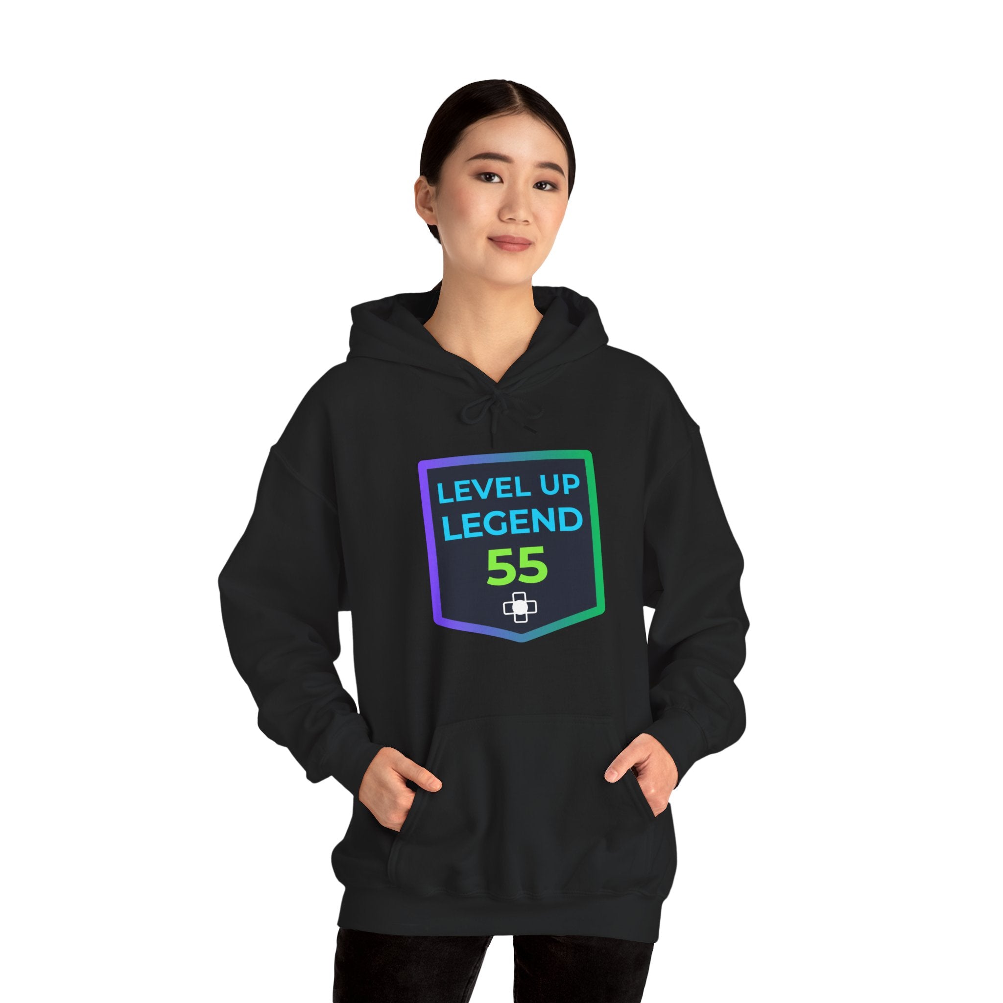 🔥 Level 55 Legend Hoodie • Retro Gamer 55th Birthday Gift • Front + Back Design • Arcade Achievement Hoodie