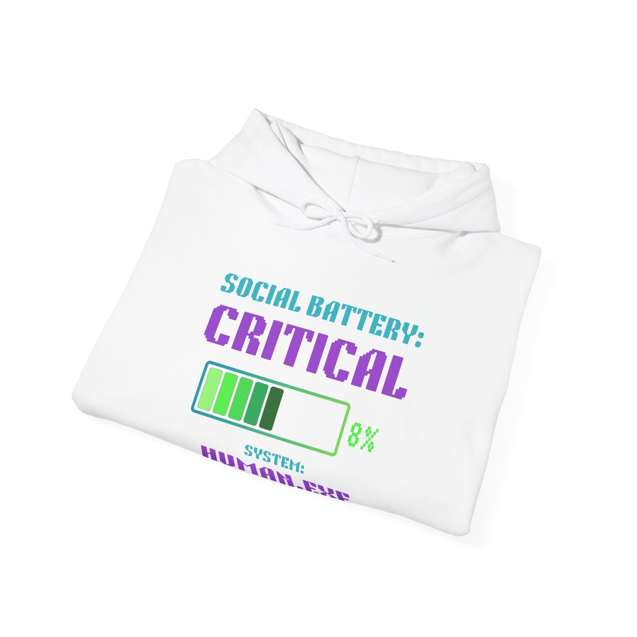 🔋 Social Battery Critical Hoodie • Retro Gamer Front + Back • Human.exe Gamer Edition • Cozy Introvert Gamer Hoodie • 80s–90s Gamer Gift