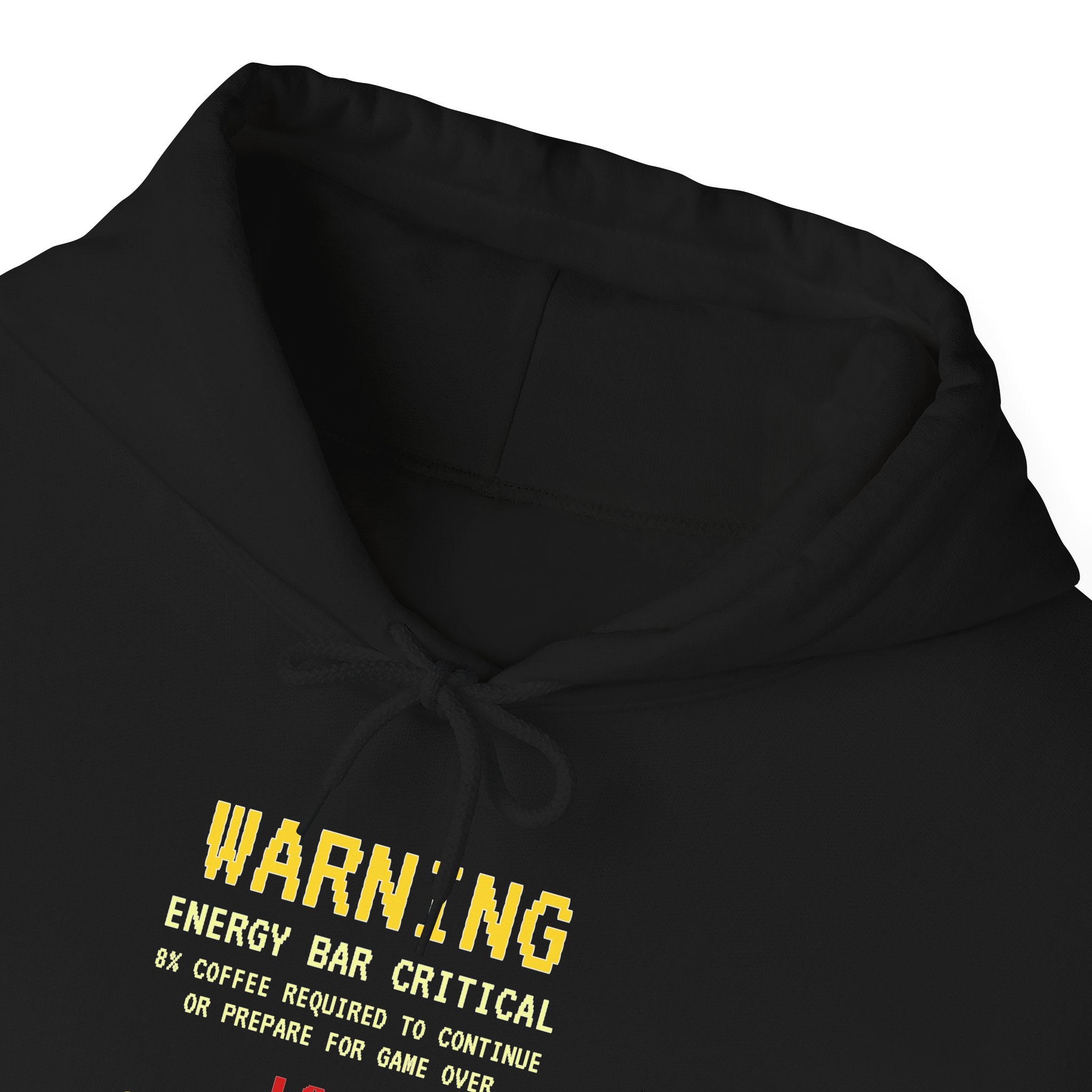 Low Energy Gamer Hoodie – Caffeine Required to Respawn Funny Gamer Coffee Sweatshirt (System Diagnostics Front & Back Print)