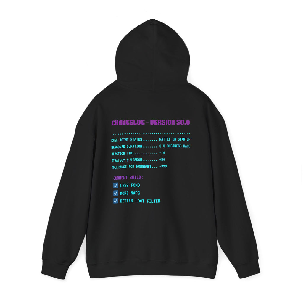🎮 HUMAN.EXE Patch Notes v 50.0 Hoodie • Funny 50th Birthday Gamer Hoodie • Retro Changelog Sweatshirt • Cozy Level 50 Upgrade Gift