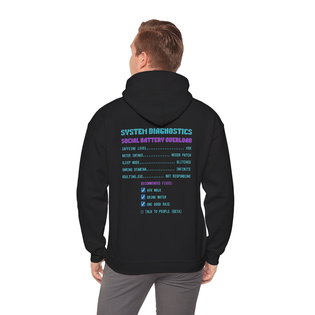 🔋 Social Battery Critical Hoodie • Retro Gamer Front + Back • Human.exe Gamer Edition • Cozy Introvert Gamer Hoodie • 80s–90s Gamer Gift