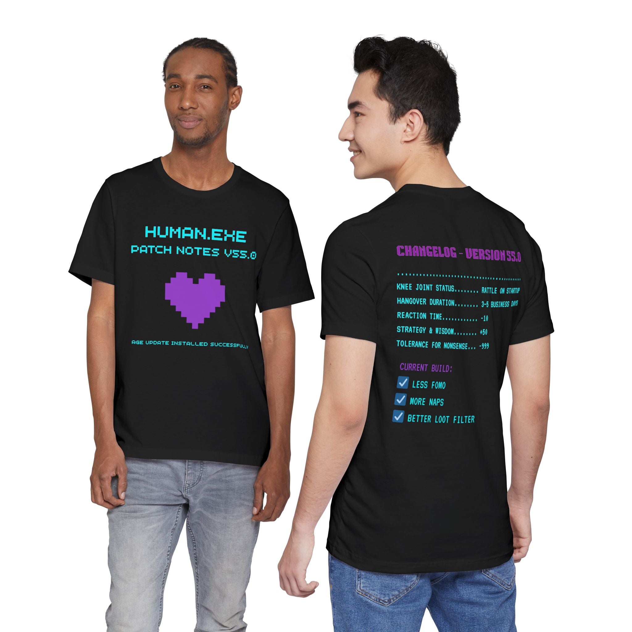 🎮 HUMAN.EXE Patch Notes v55.0 Shirt • Funny 55th Birthday Gamer T-Shirt • Retro Changelog Tee for 80s 90s Gamers • Level 55 Upgrade Gift