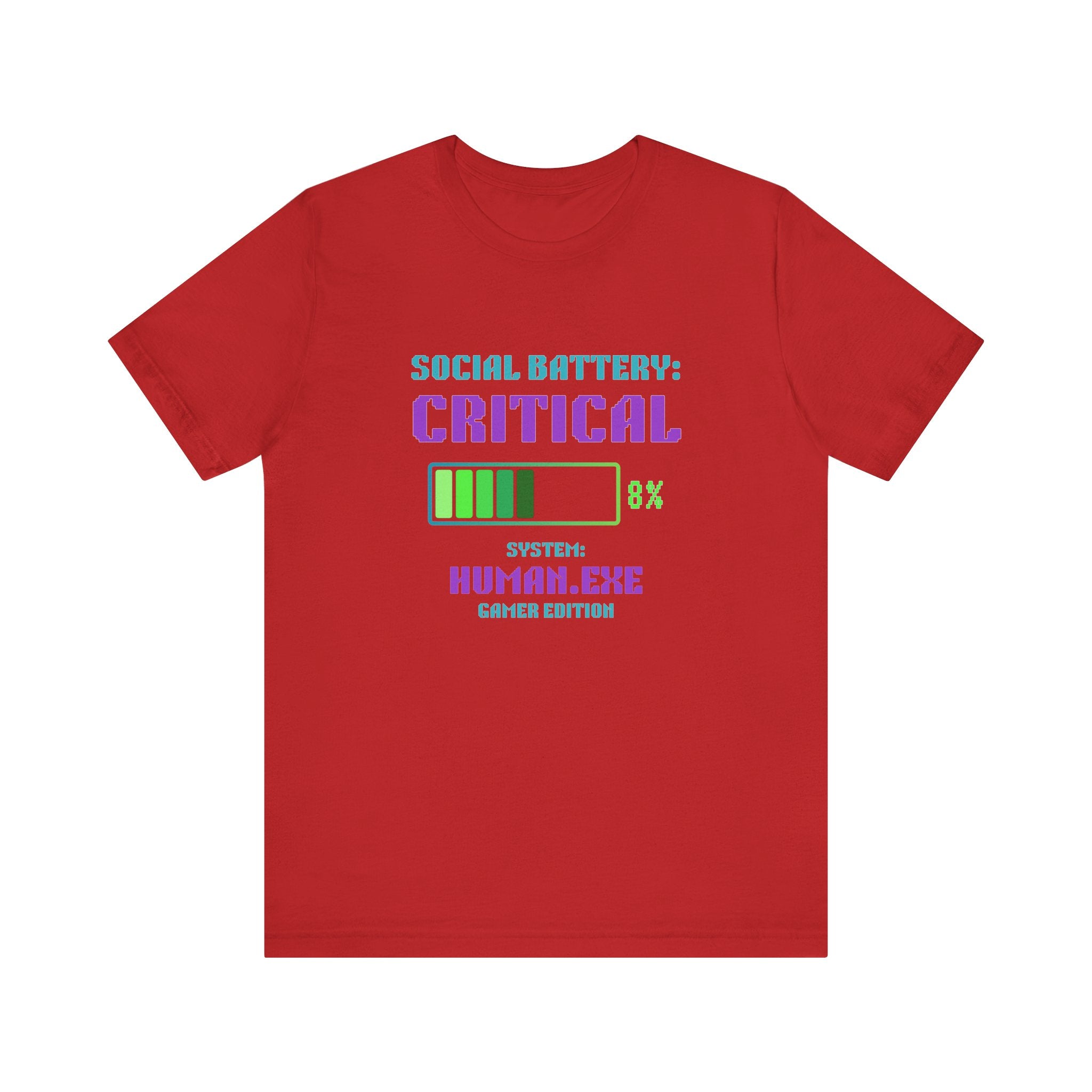 🔋 Social Battery Critical Shirt • Retro Gamer Front + Back Design • Human.exe Gamer Edition • Introvert Gamer Gift • Neon Arcade Tee