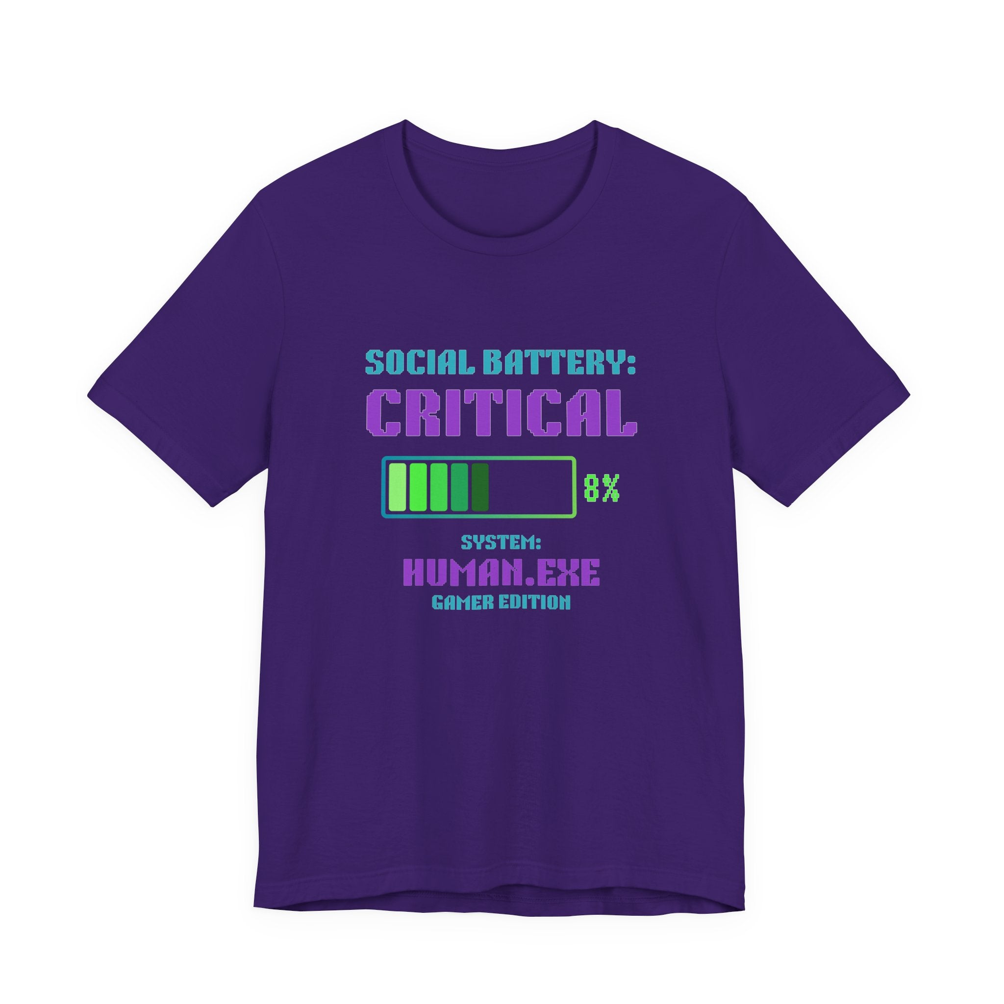 Social Battery: Critical Shirt – HUMAN.EXE Needs a Recharge Gamer Tee (Front & Back Print)
