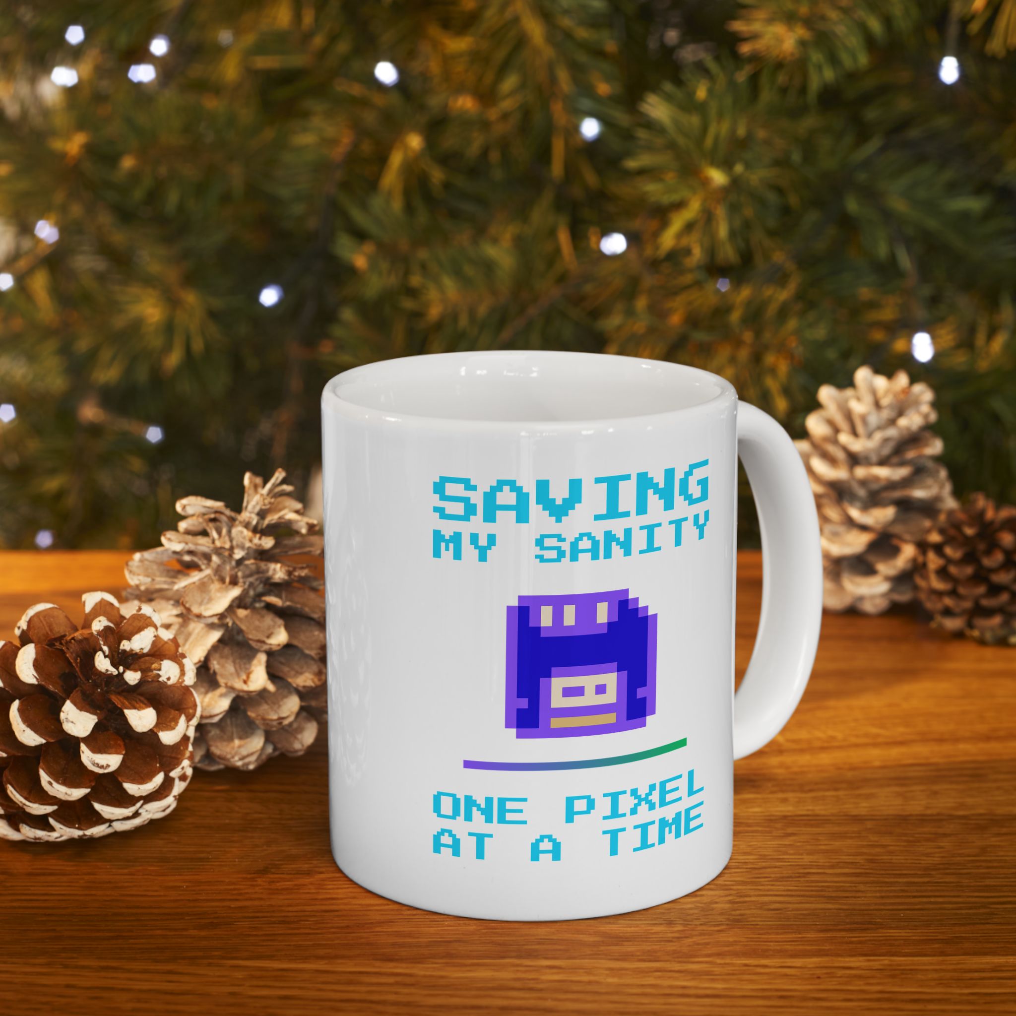 ☕ Saving My Sanity Mug • One Pixel at a Time • Gamer Mental Health Gift • Retro Floppy Disk Coffee Cup