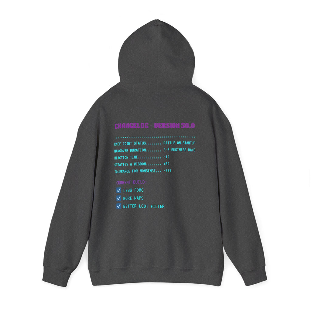 🎮 HUMAN.EXE Patch Notes v 50.0 Hoodie • Funny 50th Birthday Gamer Hoodie • Retro Changelog Sweatshirt • Cozy Level 50 Upgrade Gift