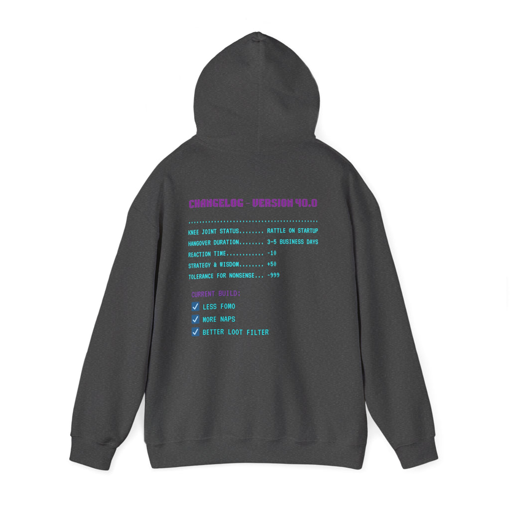 🎮 HUMAN.EXE Patch Notes v40.0 Hoodie • Funny 40th Birthday Gamer Hoodie • Retro Changelog Sweatshirt • Cozy Level 40 Upgrade Gift