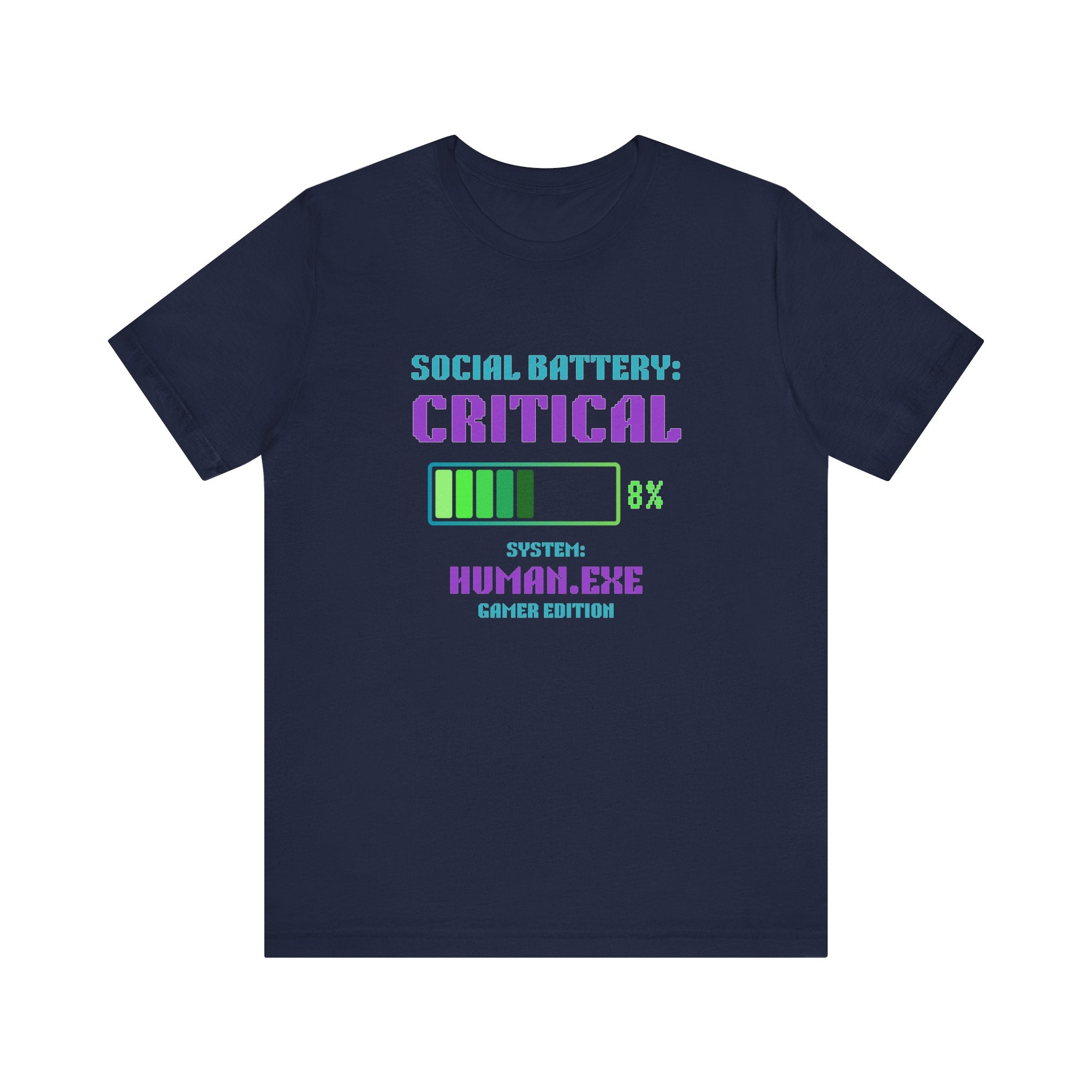 🔋 Social Battery Critical Shirt • Retro Gamer Front + Back Design • Human.exe Gamer Edition • Introvert Gamer Gift • Neon Arcade Tee