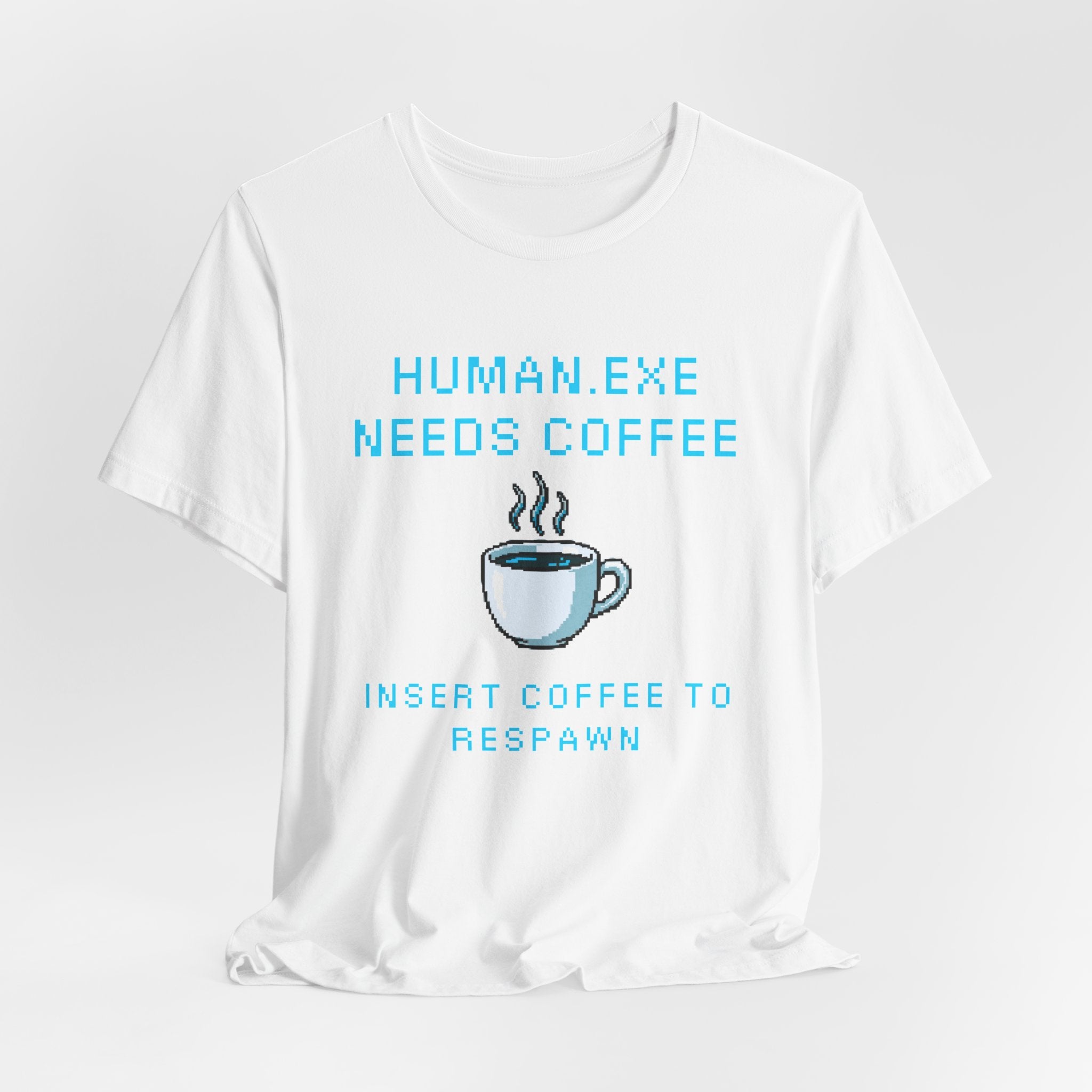 ☕ HUMAN.EXE NEEDS COFFEE Shirt • Insert Coffee to Respawn Gamer Tee • Morning Boot Sequence Pixel T-Shirt • Funny 80s 90s Gamer Gift