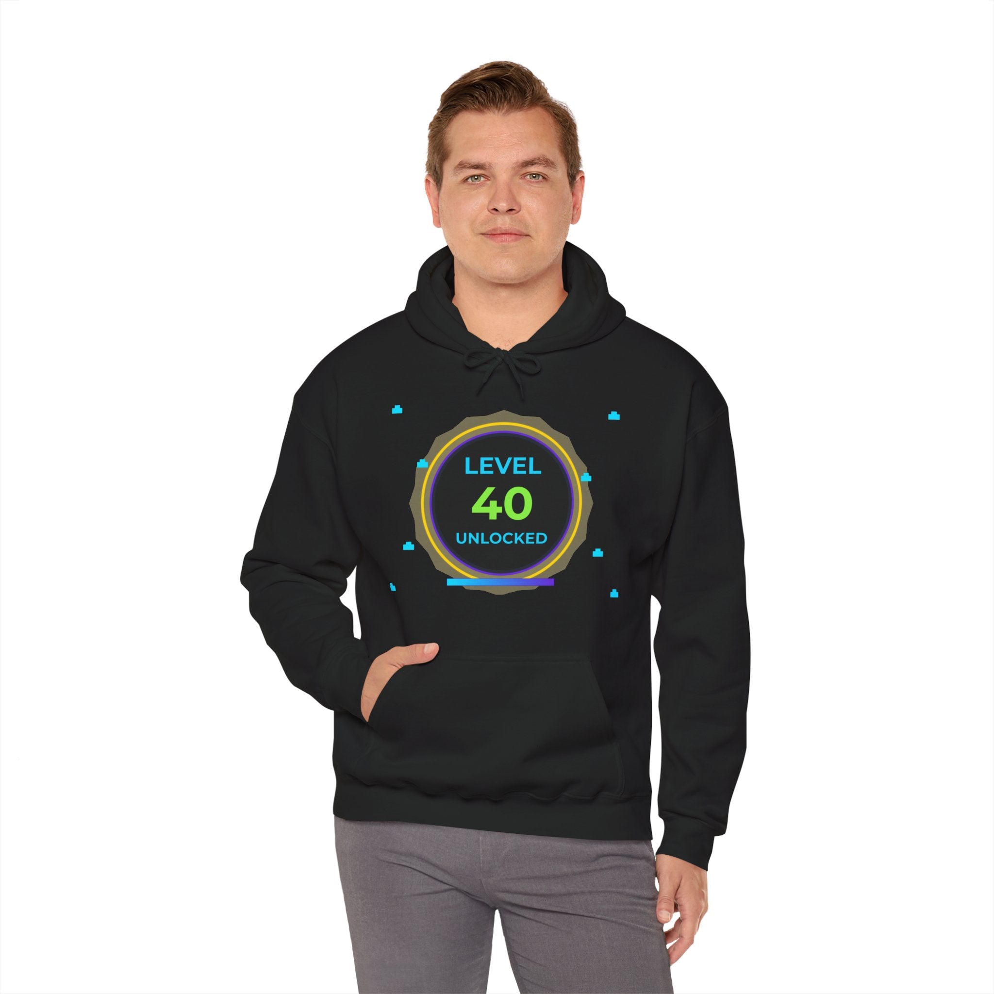 🔥 Level 40 Legend Hoodie • Retro Gamer 40th Birthday Gift • Front + Back Design • Arcade Achievement Hoodie