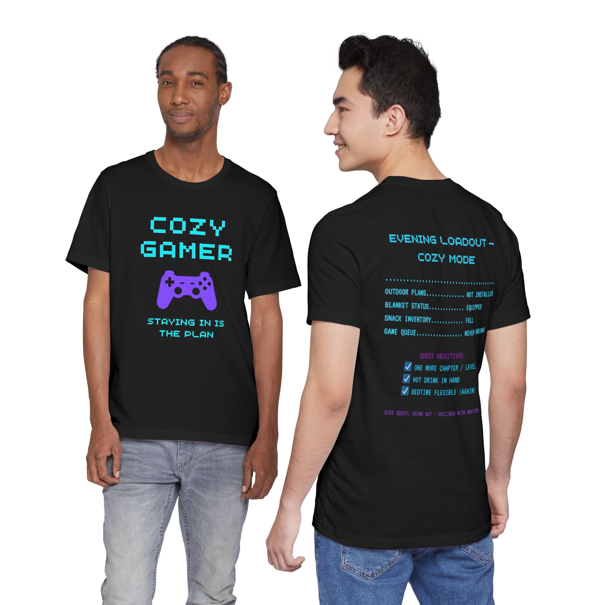 Cozy Gamer Shirt – Staying In Is the Plan Retro Controller Tee (Front & Back Print)