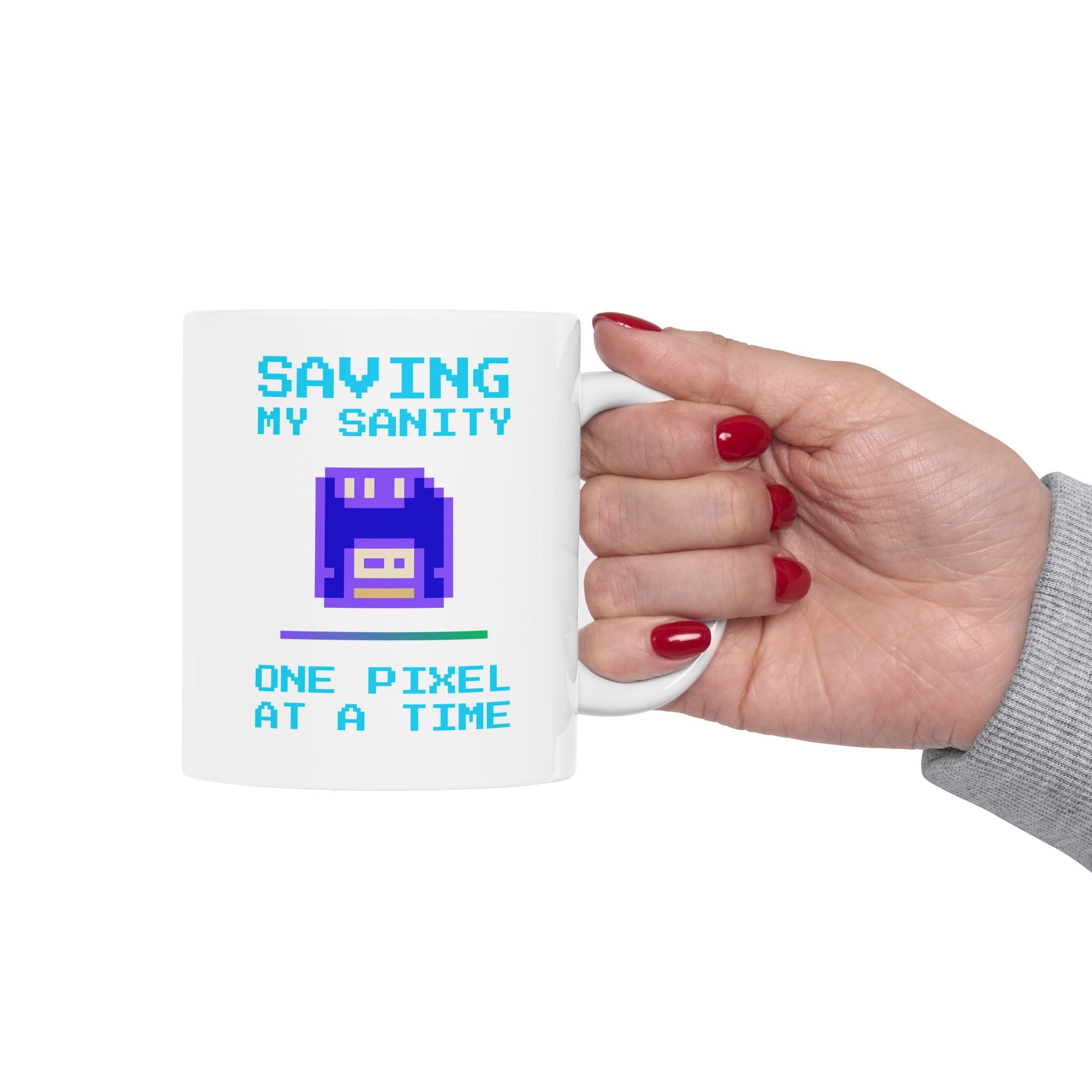 ☕ Saving My Sanity Mug • One Pixel at a Time • Gamer Mental Health Gift • Retro Floppy Disk Coffee Cup