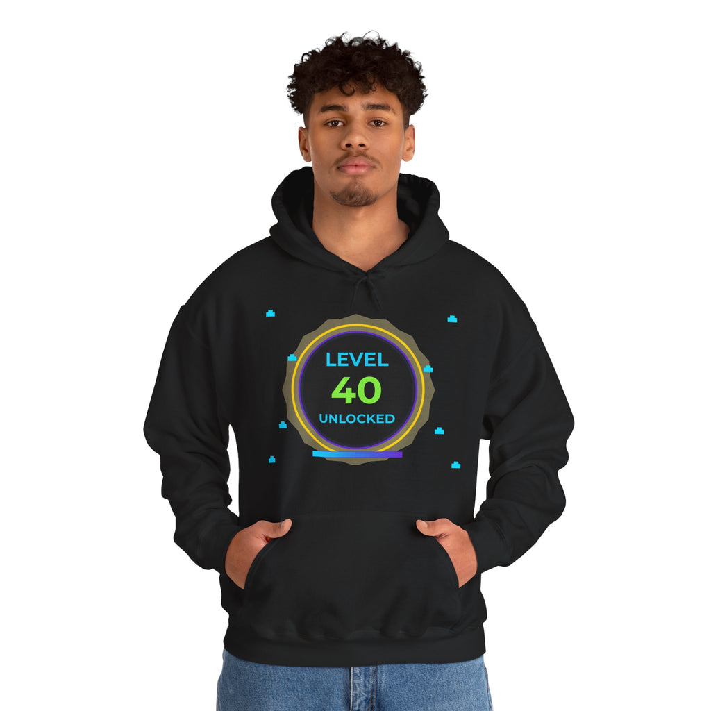 🔥 Level 40 Legend Hoodie • Retro Gamer 40th Birthday Gift • Front + Back Design • Arcade Achievement Hoodie